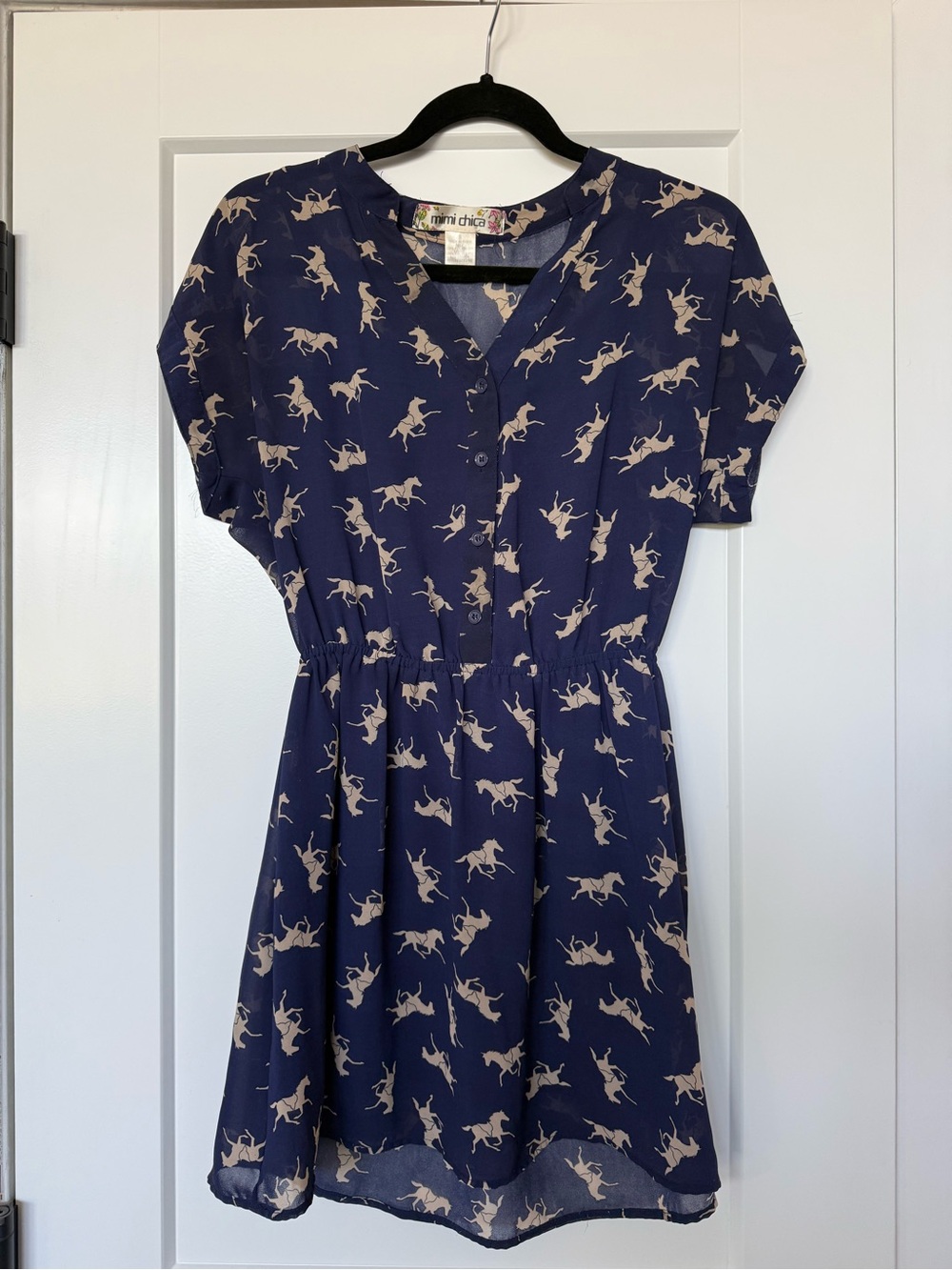 Mimi Chica Navy Dress with Cream Horse Print